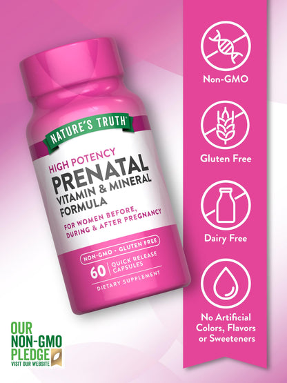 Nature's Truth Prenatal Vitamins with Folic Acid - 60 Capsules | Non-GMO & Gluten Free