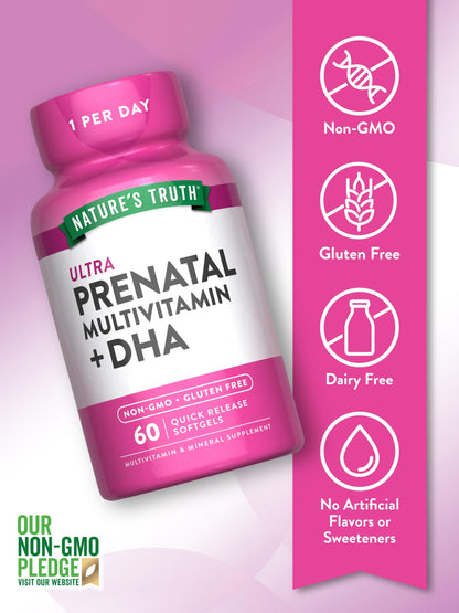 Nature's Truth Prenatal Vitamins for Women - DHA & Folic Acid, 60 Softgels