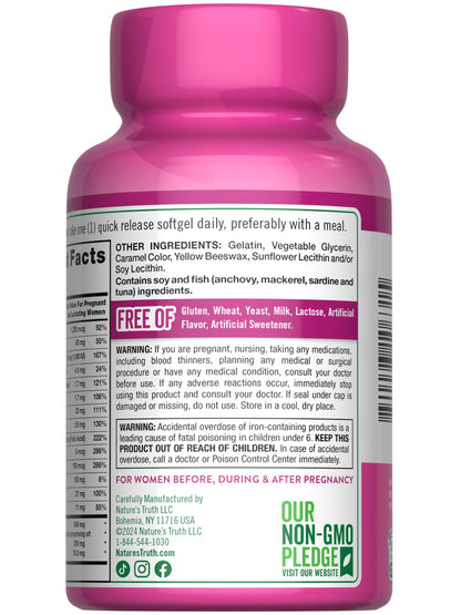 Nature's Truth Prenatal Vitamins for Women - DHA & Folic Acid, 60 Softgels