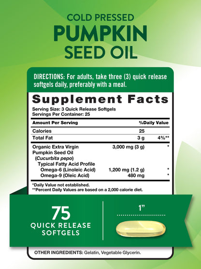 Nature's Truth Pumpkin Seed Oil 3000mg – 75 Softgels | Cold Pressed, Non-GMO, Gluten Free