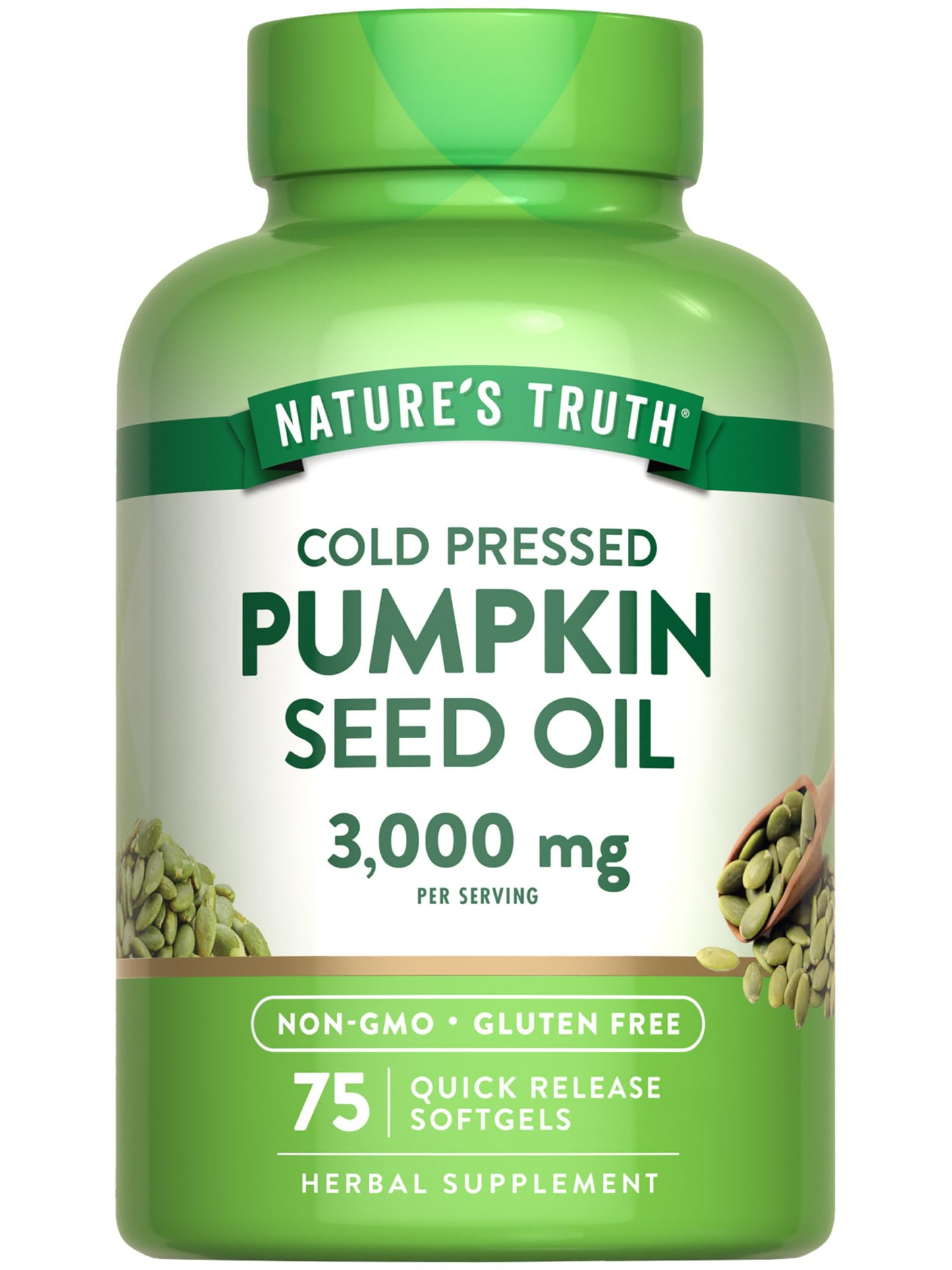 Nature's Truth Pumpkin Seed Oil 3000mg – 75 Softgels | Cold Pressed, Non-GMO, Gluten Free
