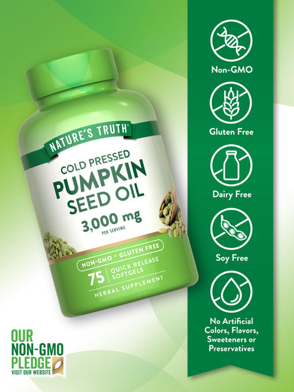 Nature's Truth Pumpkin Seed Oil 3000mg – 75 Softgels | Cold Pressed, Non-GMO, Gluten Free