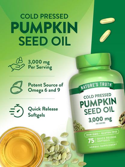 Nature's Truth Pumpkin Seed Oil 3000mg – 75 Softgels | Cold Pressed, Non-GMO, Gluten Free
