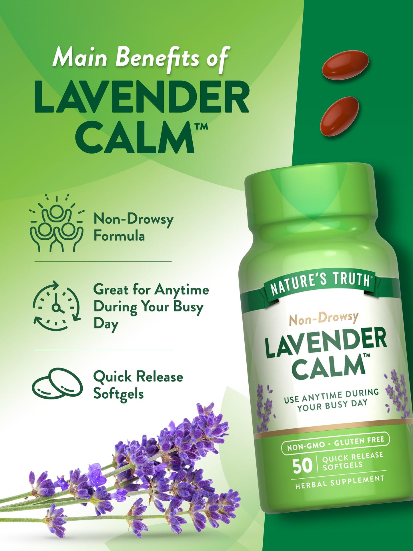 Nature's Truth Lavender Calm Softgels | 50 Count | Non-Drowsy, Non-GMO, Gluten Free