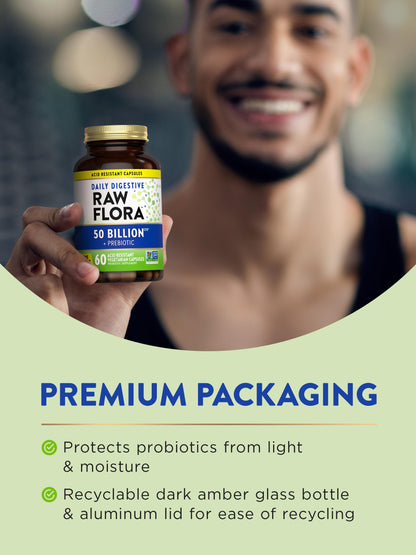 Raw Flora Probiotic with Prebiotics – 50B CFU Daily Digestive Capsules