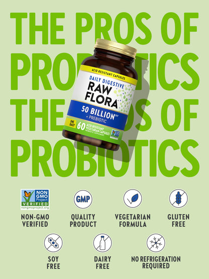 Raw Flora Probiotic with Prebiotics – 50B CFU Daily Digestive Capsules