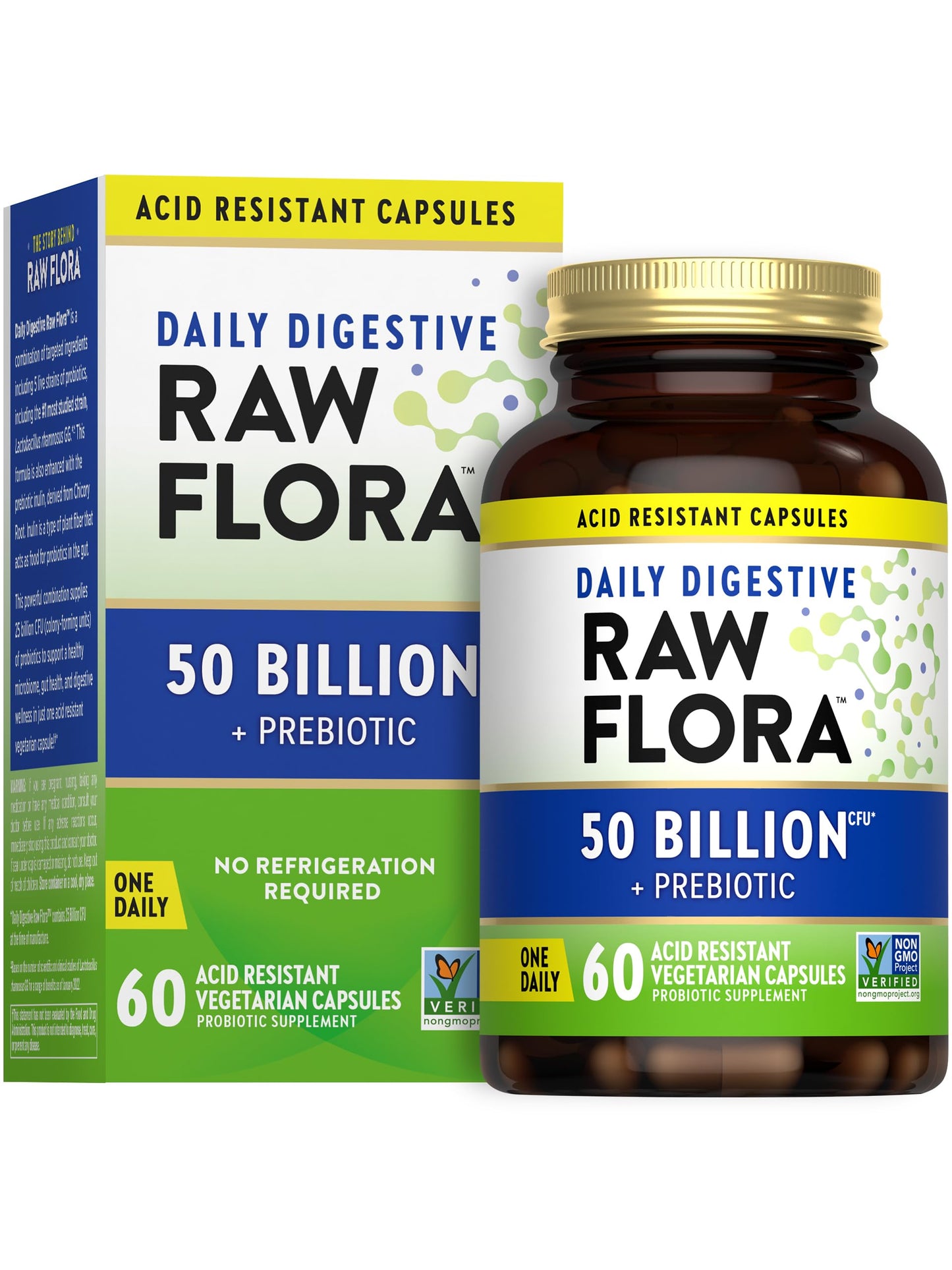 Raw Flora Probiotic with Prebiotics – 50B CFU Daily Digestive Capsules