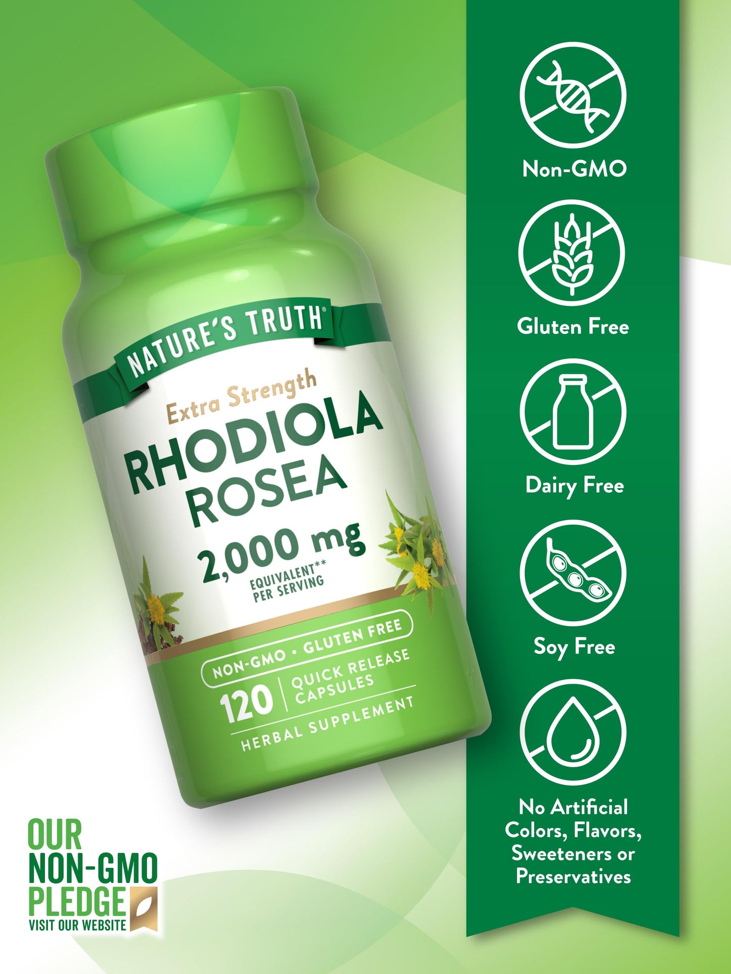 Nature's Truth Rhodiola Rosea 2000mg | 120 Capsules | Non-GMO & Gluten Free