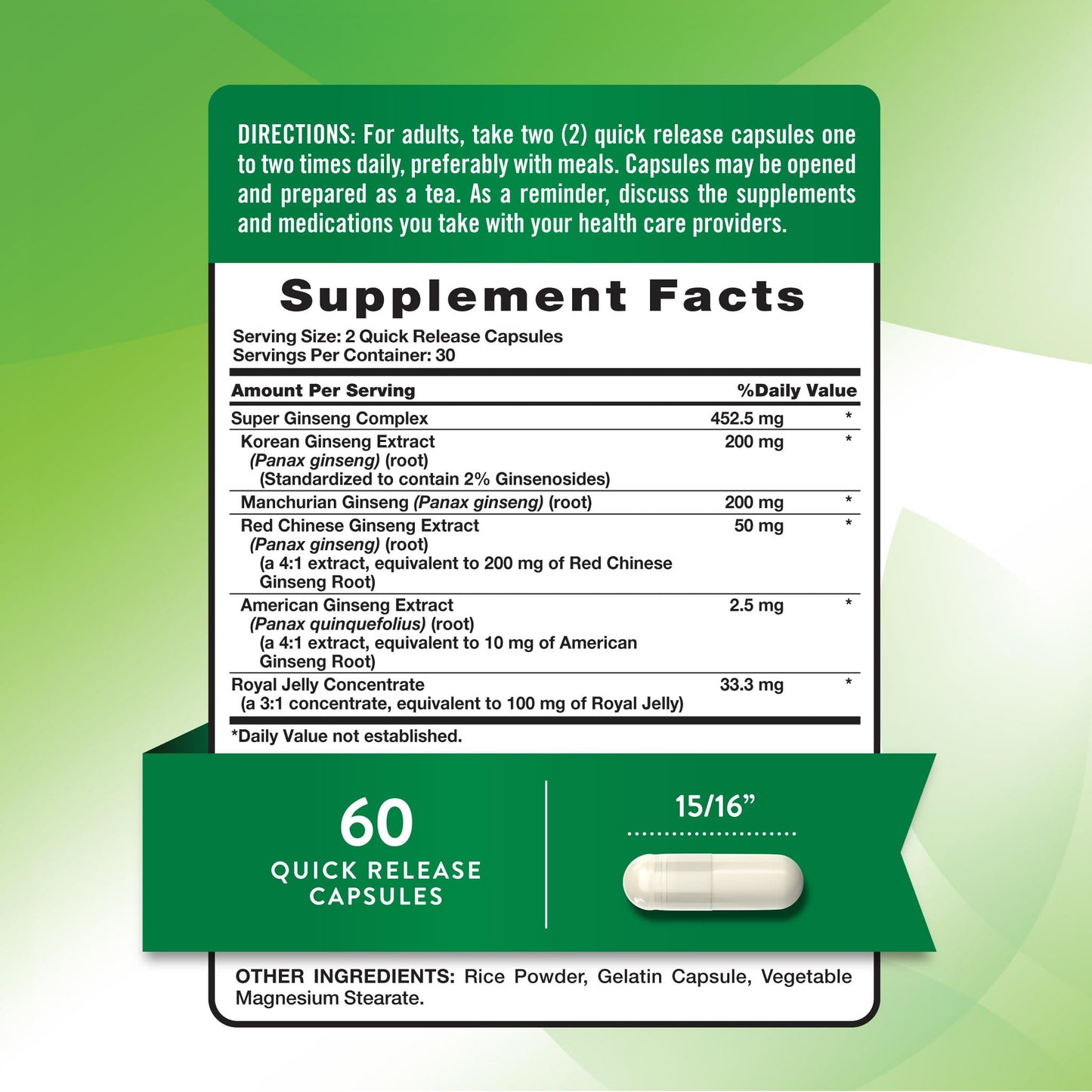 Nature's Truth Super Ginseng Complex | 60 Capsules | Royal Jelly Included | Non-GMO & Gluten Free