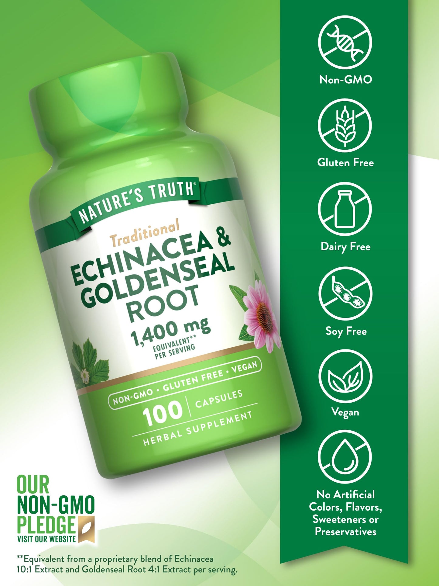 Nature's Truth Echinacea Goldenseal Capsules 1400mg - 100ct | Vegan & Gluten Free
