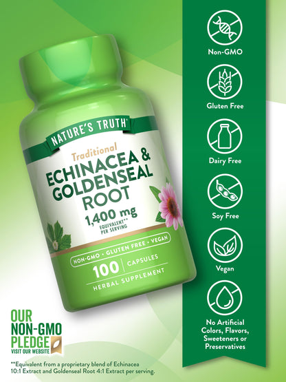 Nature's Truth Echinacea Goldenseal Capsules 1400mg - 100ct | Vegan & Gluten Free