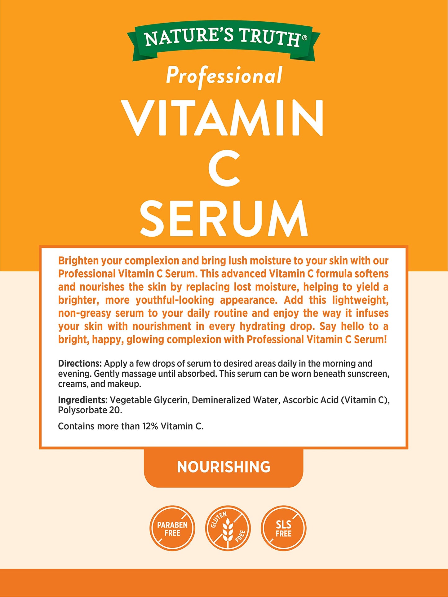 Nature's Truth Vitamin C Serum 2 oz – Nourishing Skin Care Oil, Unscented