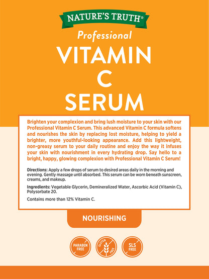 Nature's Truth Vitamin C Serum 2 oz – Nourishing Skin Care Oil, Unscented