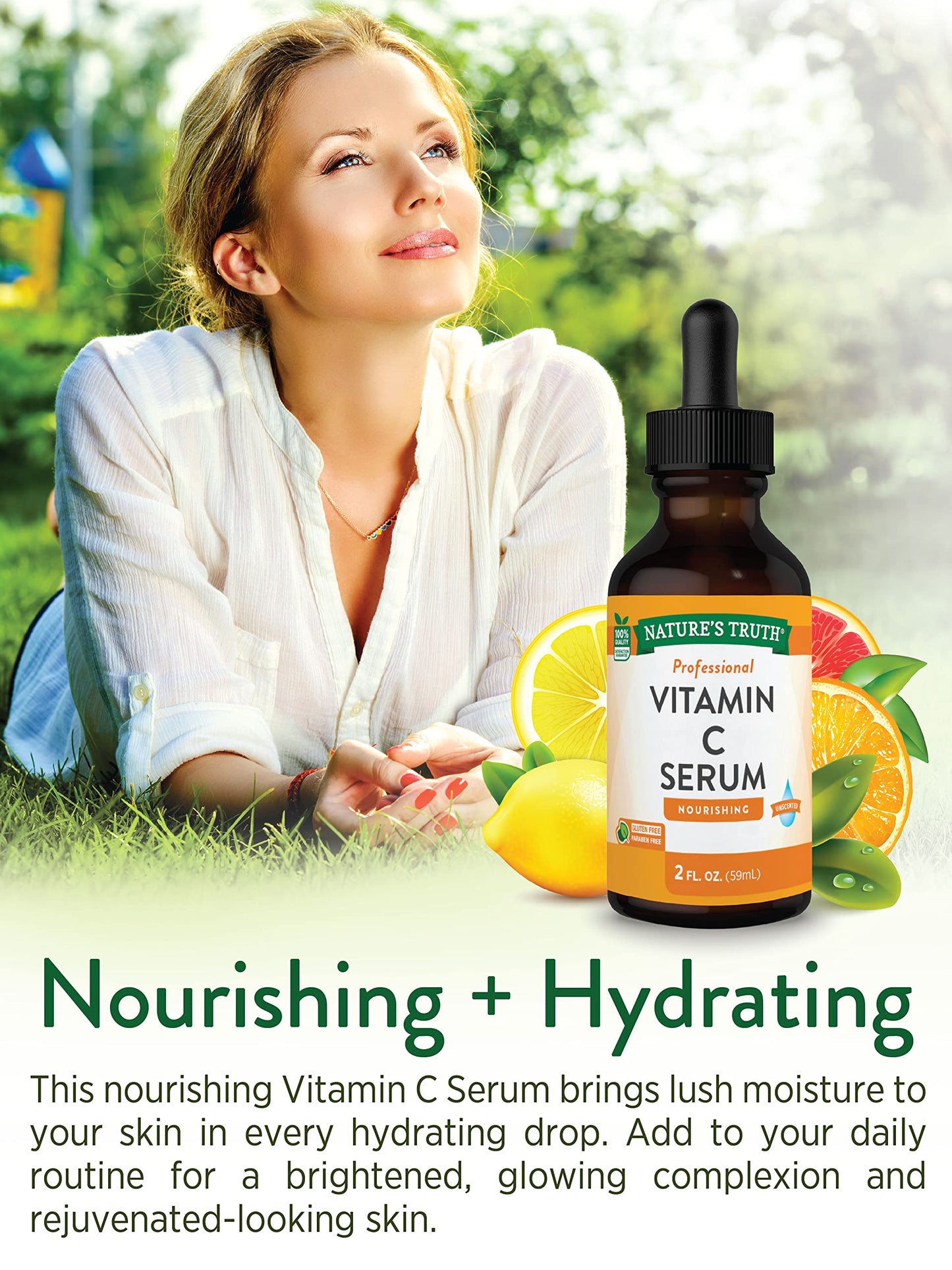 Nature's Truth Vitamin C Serum 2 oz – Nourishing Skin Care Oil, Unscented