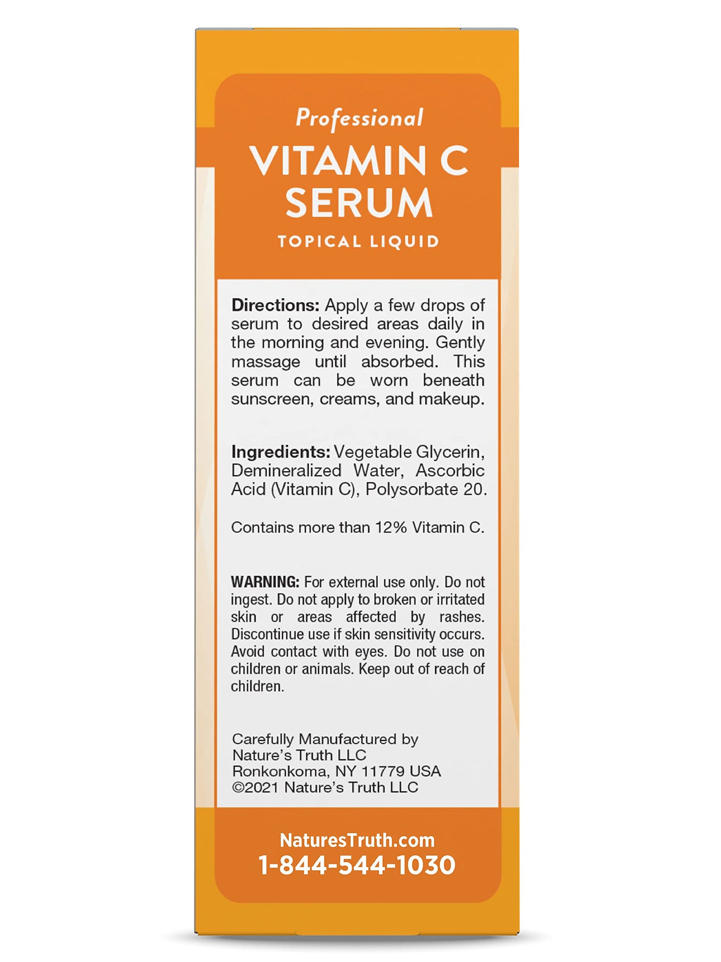Nature's Truth Vitamin C Serum 2 oz – Nourishing Skin Care Oil, Unscented