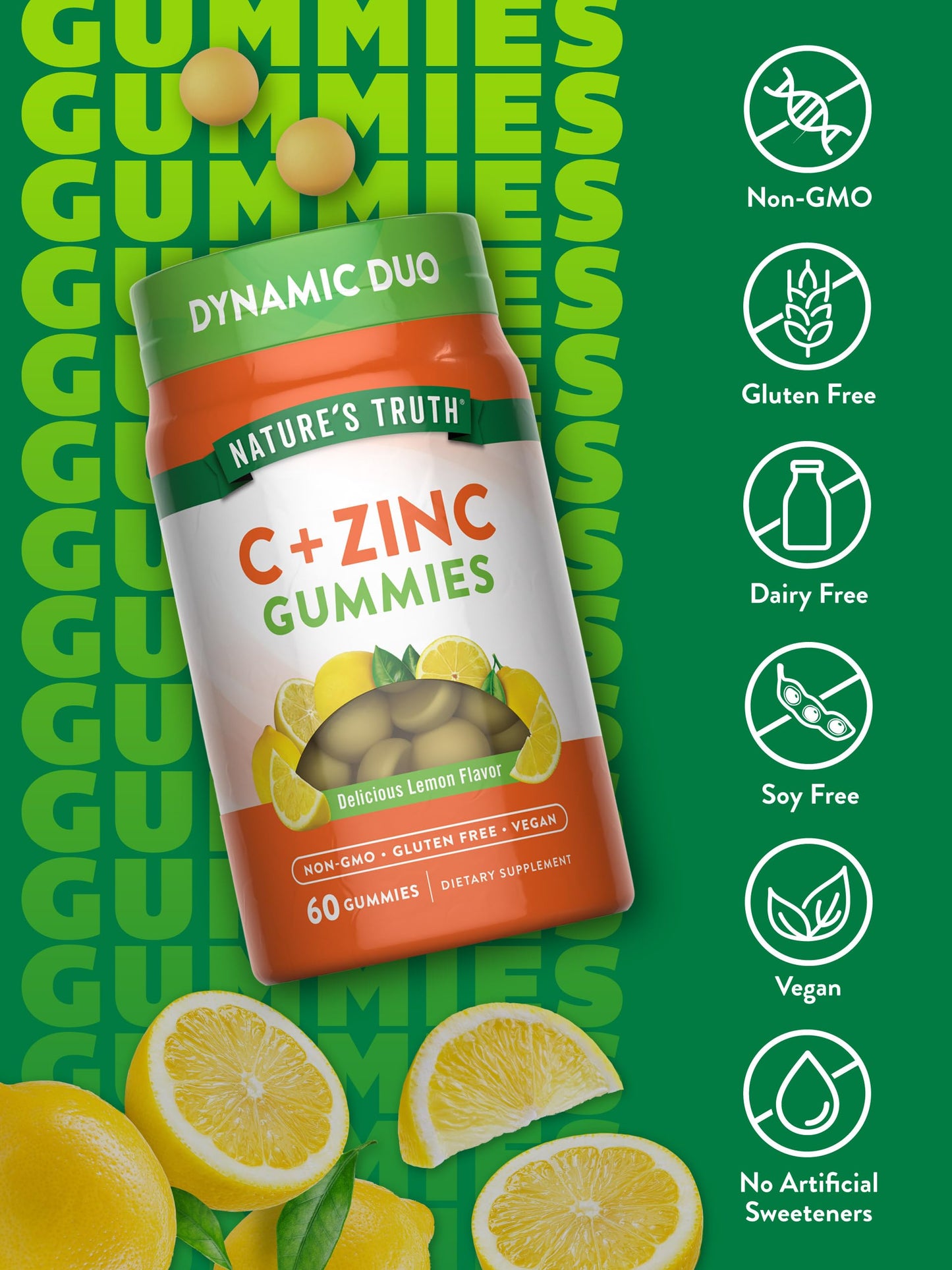 Nature's Truth Vitamin C Gummies with Zinc for Adults – 60 Count | Immune Support, Vegan & Gluten Free