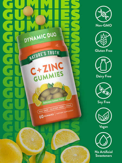 Nature's Truth Vitamin C Gummies with Zinc for Adults – 60 Count | Immune Support, Vegan & Gluten Free