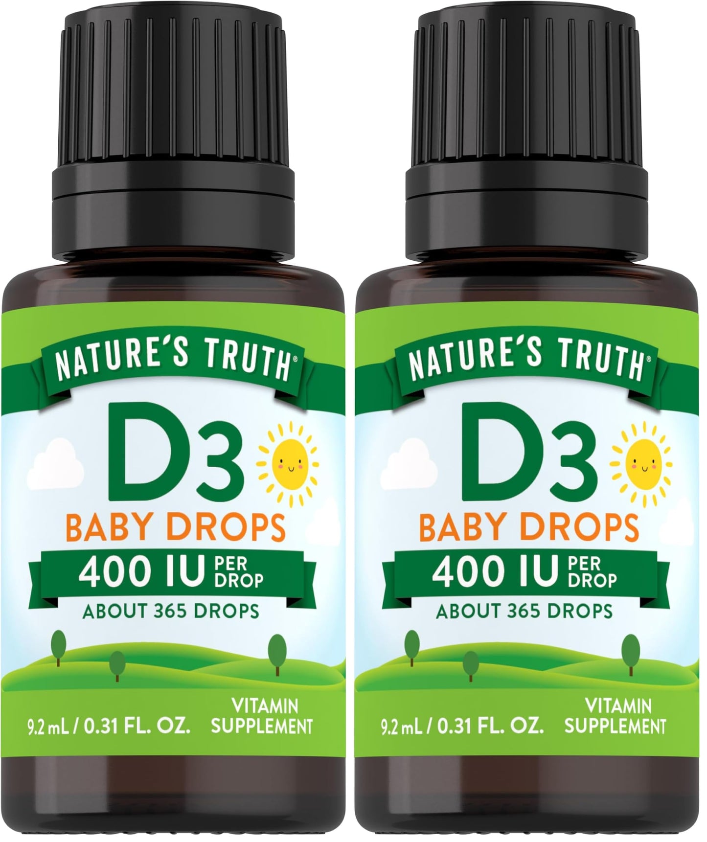 Nature's Truth Vitamin D Drops for Infants | 400 IU (D3) | 9.2 mL | Vegetarian, Non-GMO & Gluten Free | Pack of 2