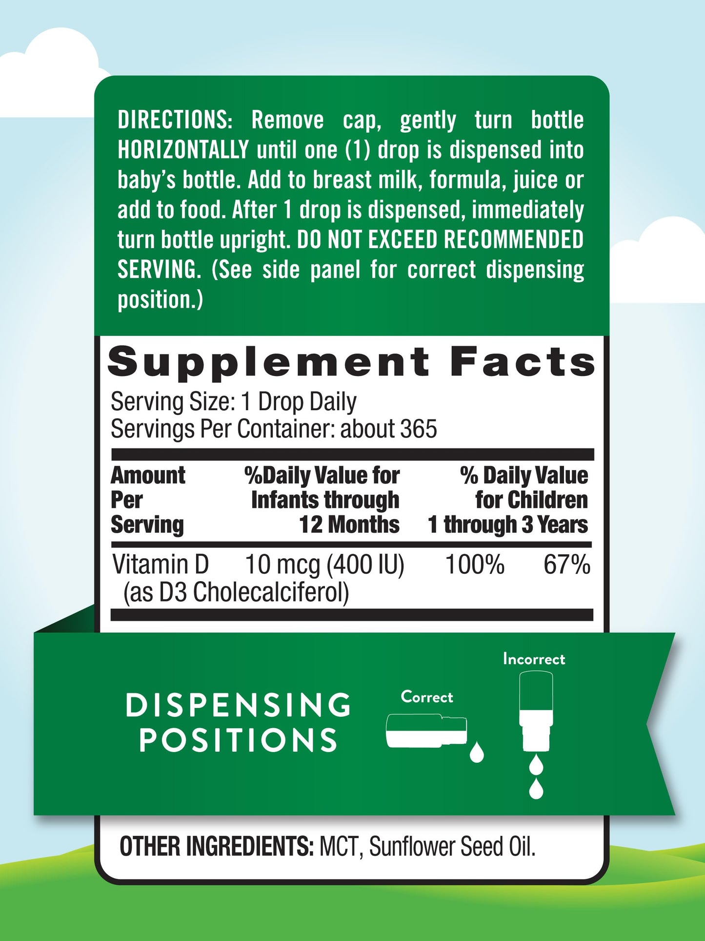 Nature's Truth Vitamin D Drops for Infants | 400 IU (D3) | 9.2 mL | Vegetarian, Non-GMO & Gluten Free | Pack of 2