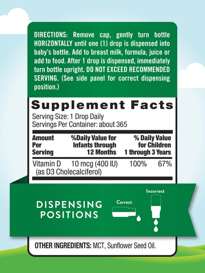 Nature's Truth Vitamin D Drops for Infants | 400 IU (D3) | 9.2 mL | Vegetarian, Non-GMO & Gluten Free | Pack of 2