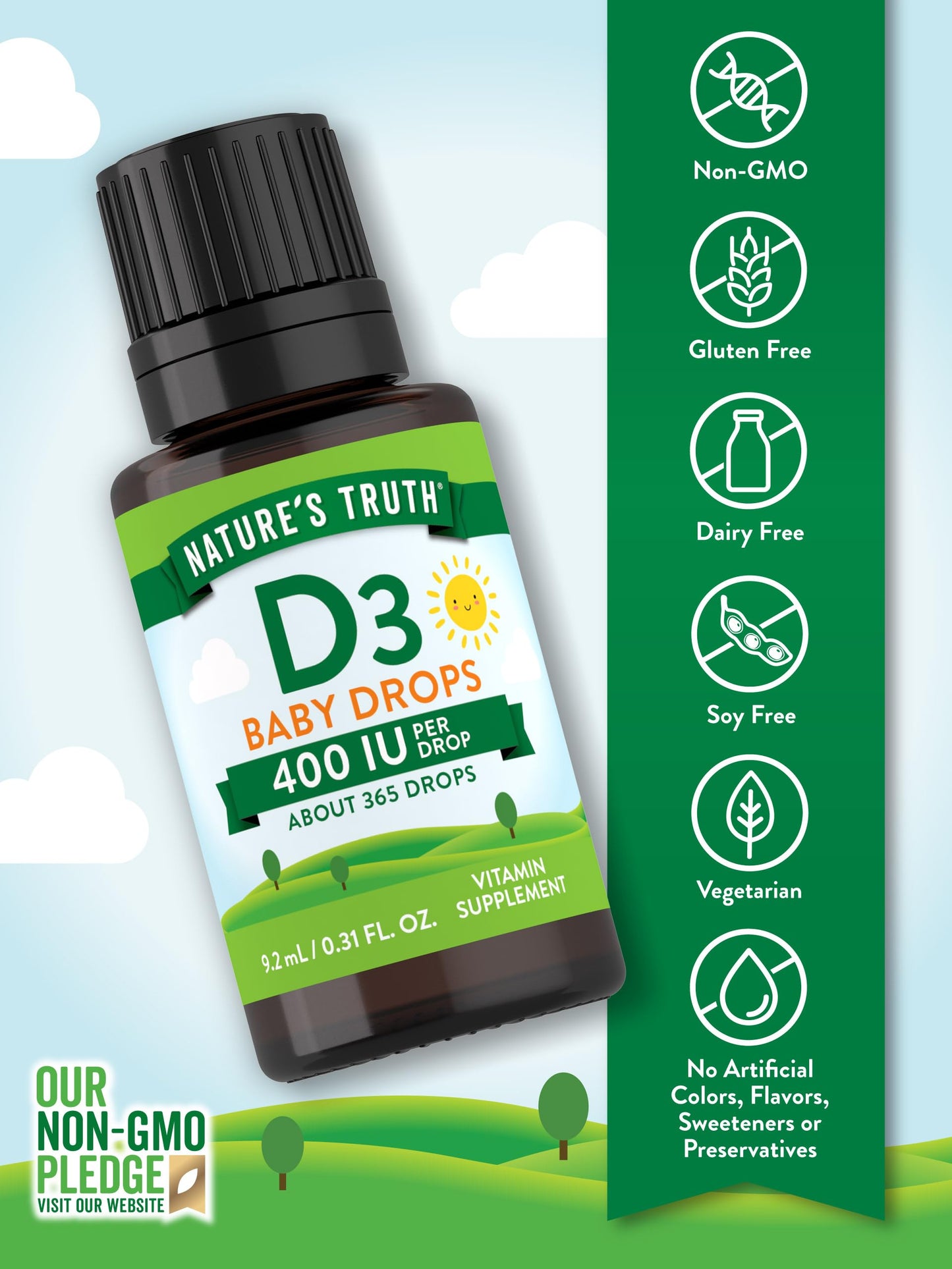Nature's Truth Vitamin D Drops for Infants | 400 IU (D3) | 9.2 mL | Vegetarian, Non-GMO & Gluten Free | Pack of 2