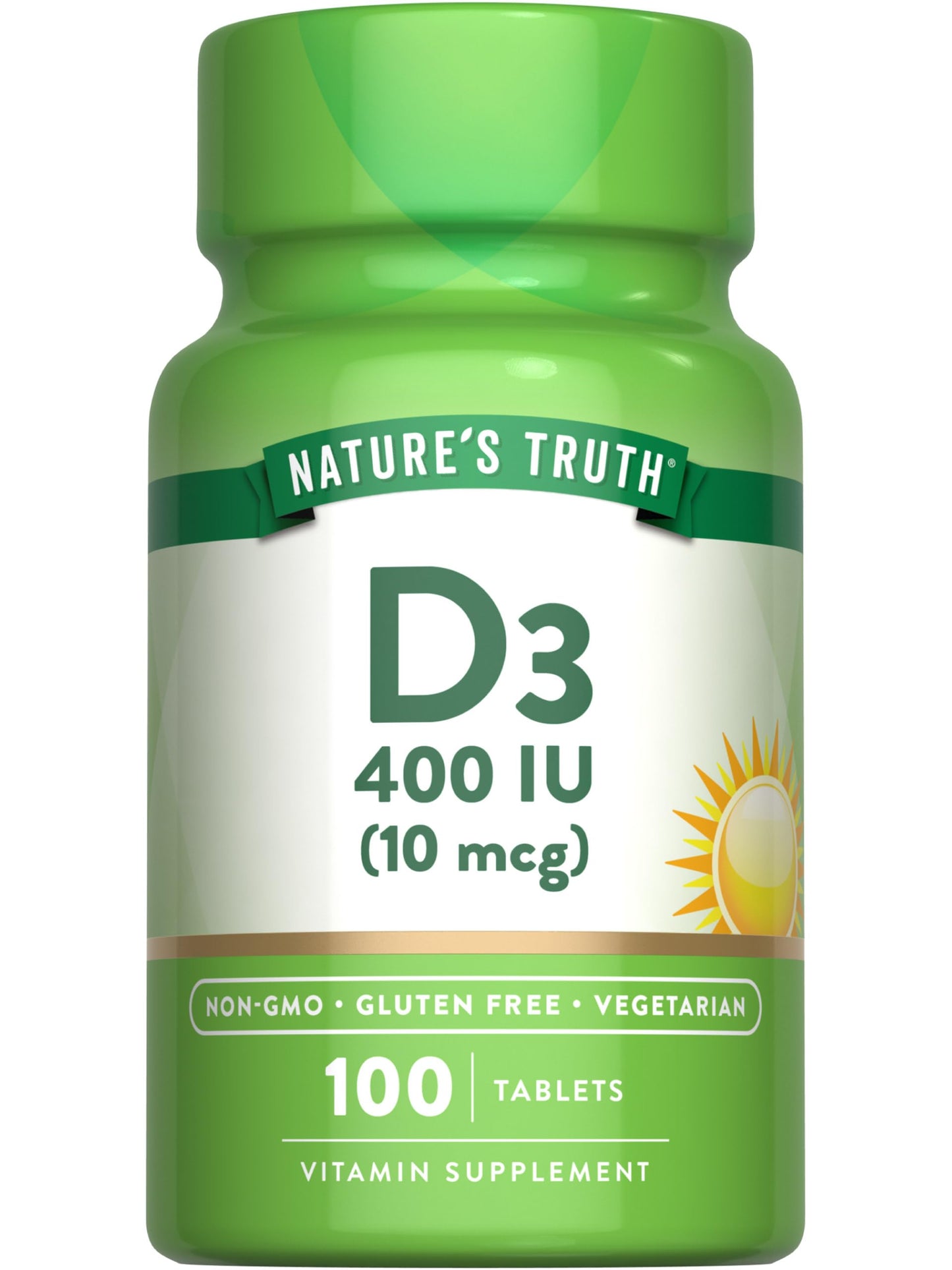 Nature's Truth Vitamin D3 400 IU (10 mcg) – 100 Vegetarian Tablets, Non-GMO & Gluten Free