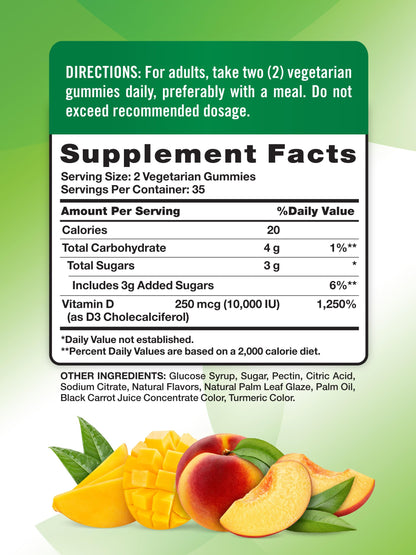 Nature's Truth Vitamin D3 Gummies – 10,000 IU, Peach Mango, 70 Count (2-Pack) | Vegetarian, Non-GMO & Gluten Free