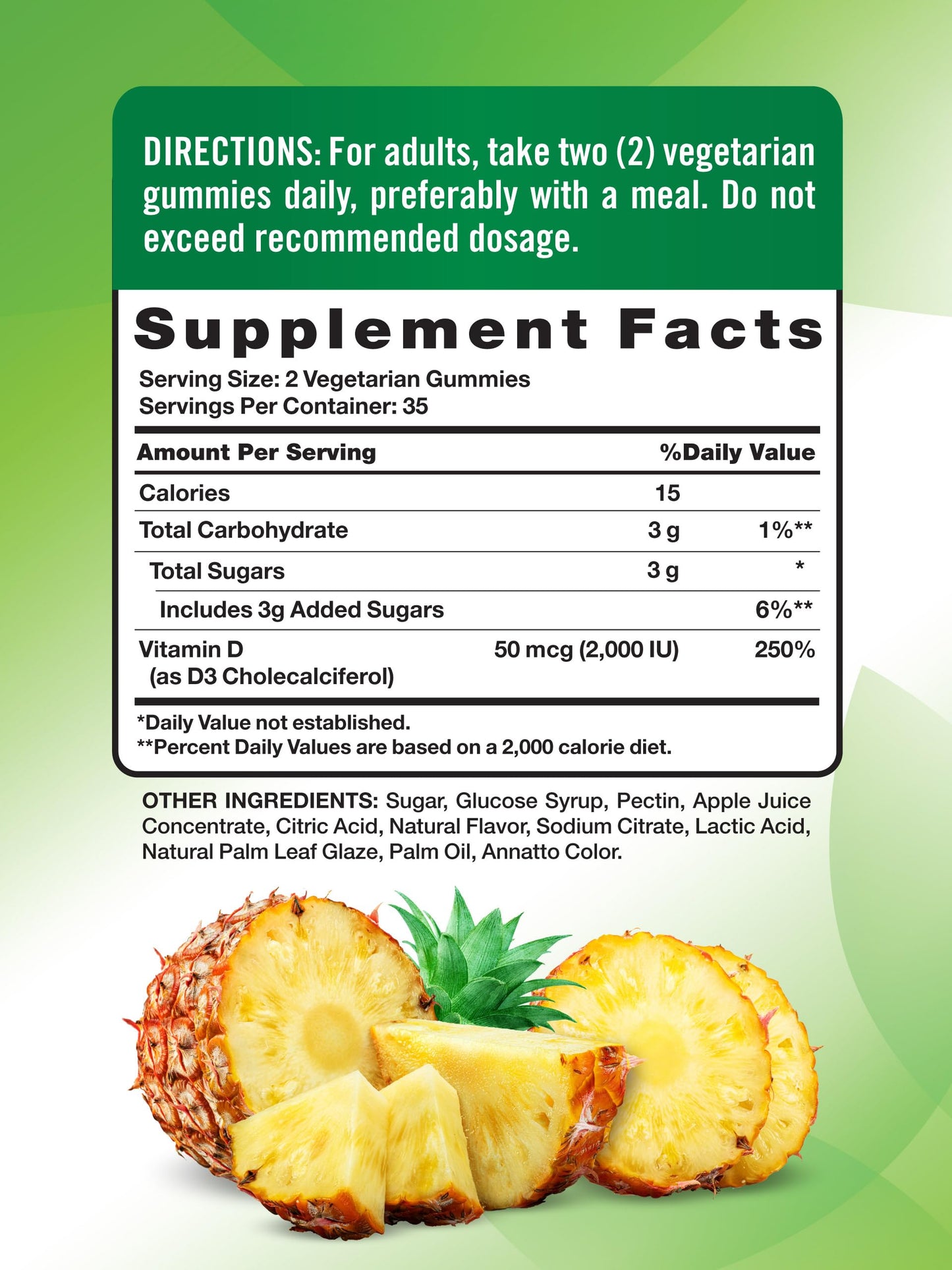 Nature's Truth Vitamin D3 Gummies 2000 IU – 70 Count, Pineapple Flavor, Vegetarian, Non-GMO, Gluten Free
