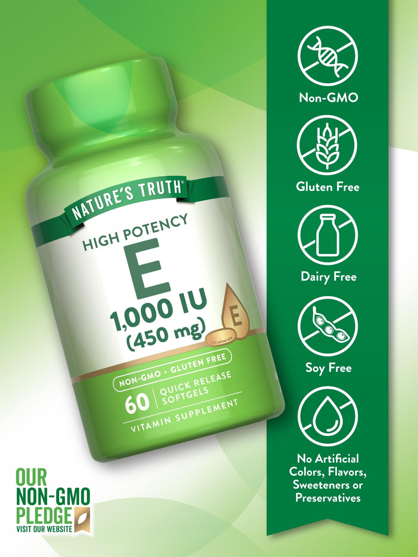 Nature's Truth Vitamin E Softgels 1000 IU - 60 Count | Non-GMO & Gluten Free