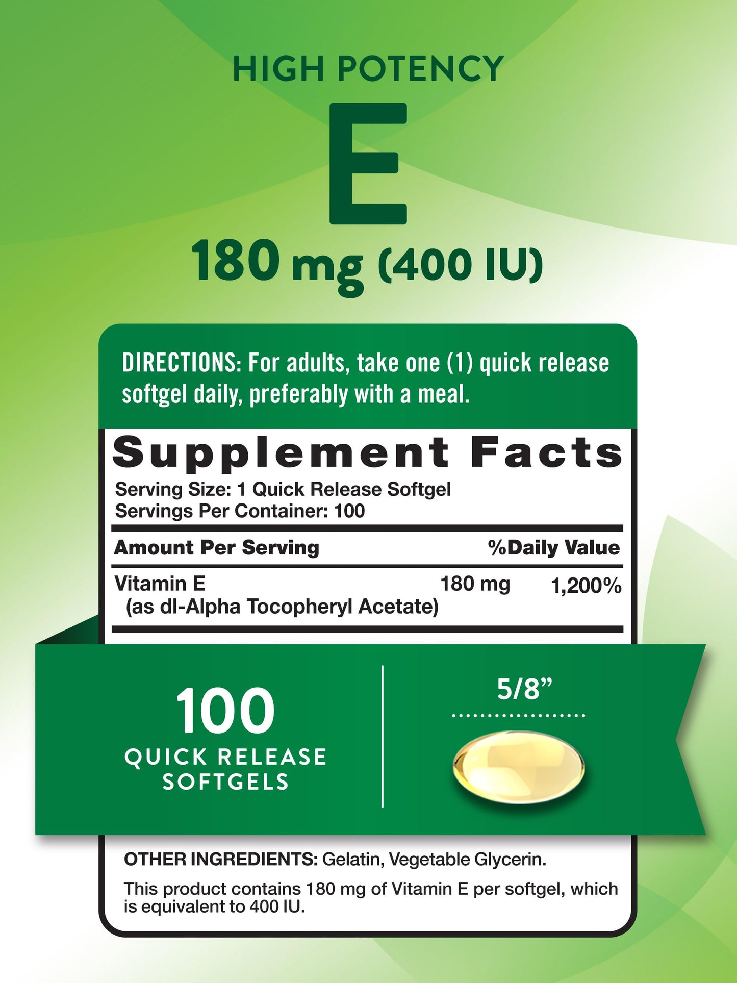 Nature's Truth Vitamin E Softgels - 400 IU (180 mg) - 100 Count - Non-GMO & Gluten Free