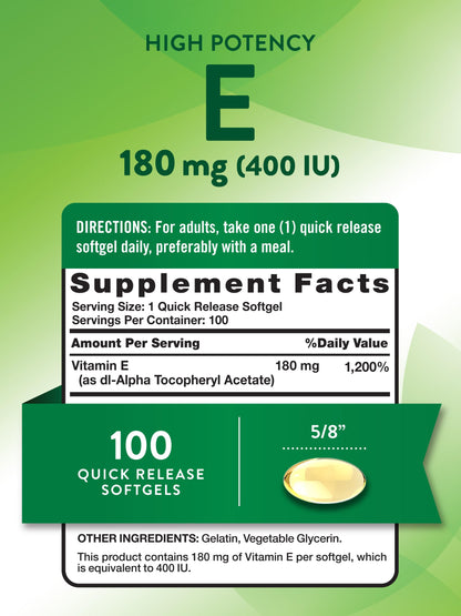 Nature's Truth Vitamin E Softgels - 400 IU (180 mg) - 100 Count - Non-GMO & Gluten Free