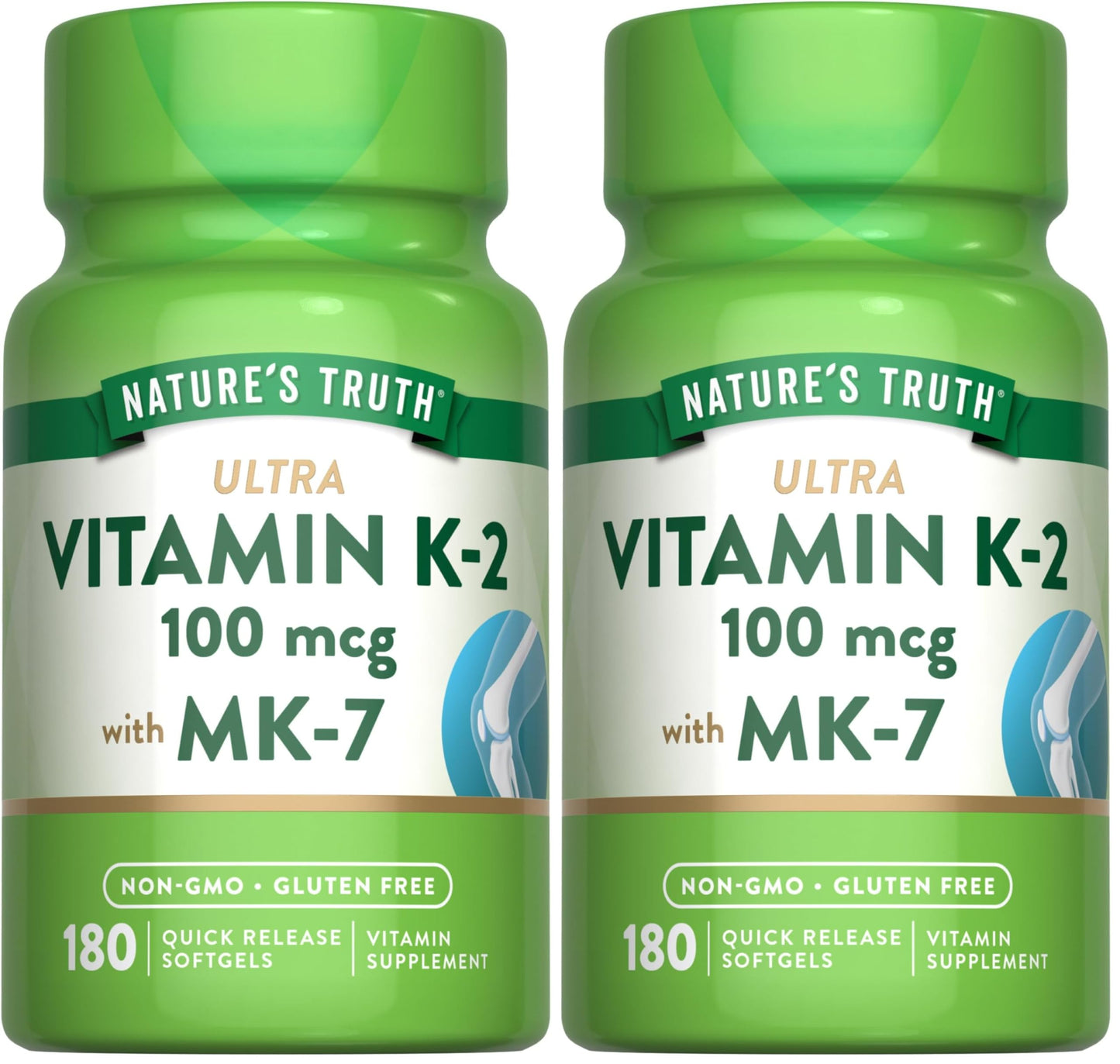 Nature's Truth Vitamin K2 MK-7 100 mcg - 180 Softgels (Pack of 2)