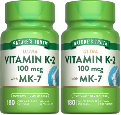 Nature's Truth Vitamin K2 MK-7 100 mcg - 180 Softgels (Pack of 2)
