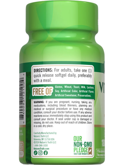 Nature's Truth Vitamin K2 MK-7 100 mcg - 180 Softgels (Pack of 2)