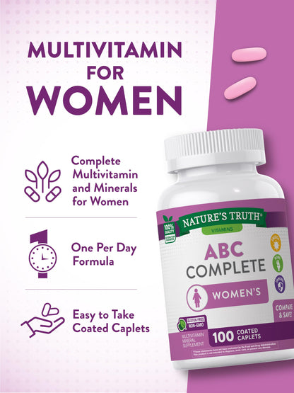 Nature's Truth Multivitamin for Women with Iron - 100 Pills | Non-GMO & Gluten Free | ABC Complete