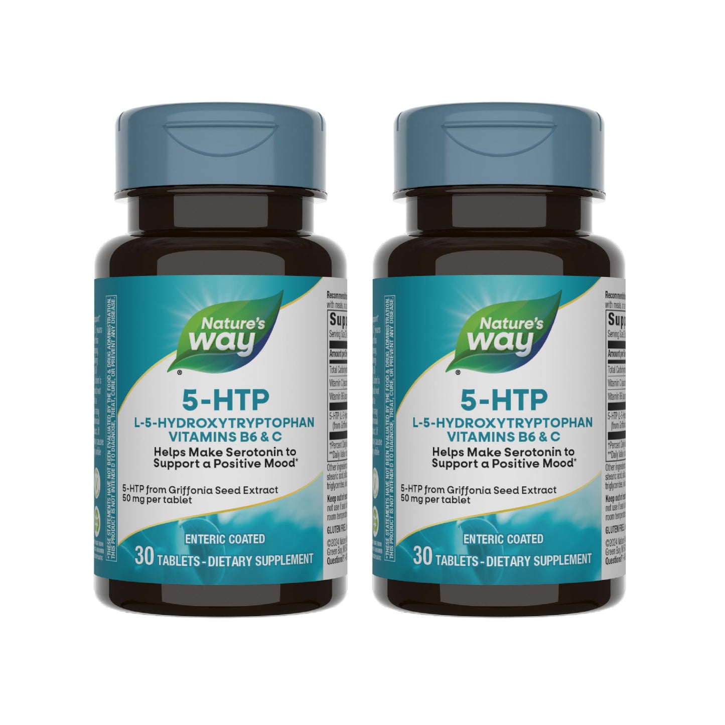 Nature's Way 5-HTP (L-5-Hydroxytryptophan) with Griffonia Bean Extract, Vitamin B6 & Vitamin C – 30 Tablets (2 Pack)