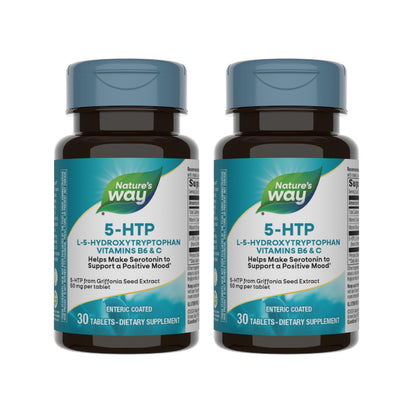 Nature's Way 5-HTP (L-5-Hydroxytryptophan) with Griffonia Bean Extract, Vitamin B6 & Vitamin C – 30 Tablets (2 Pack)