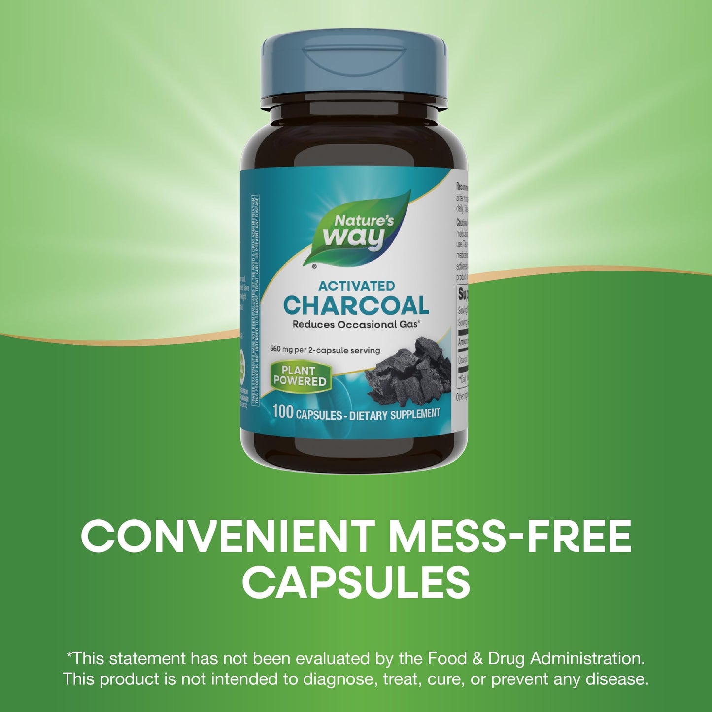 Nature's Way Activated Charcoal 560 mg - Binds Gas & Unwanted Materials | 100 Capsules