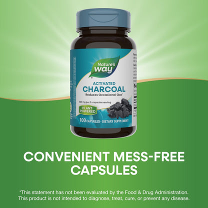 Nature's Way Activated Charcoal 560 mg - Binds Gas & Unwanted Materials | 100 Capsules