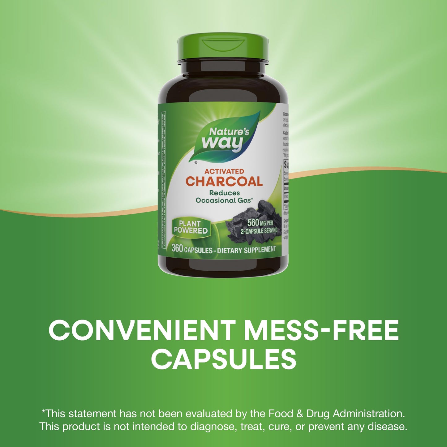 Nature's Way Activated Charcoal 560 mg | 360 Capsules (Packaging May Vary)