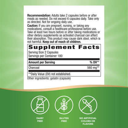 Nature's Way Activated Charcoal 560 mg | 360 Capsules (Packaging May Vary)