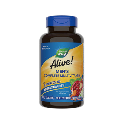 Nature's Way Alive! Men's Complete Multivitamin – Energy & Muscle Support, Gluten Free, 130 Tablets (Packaging May Vary)