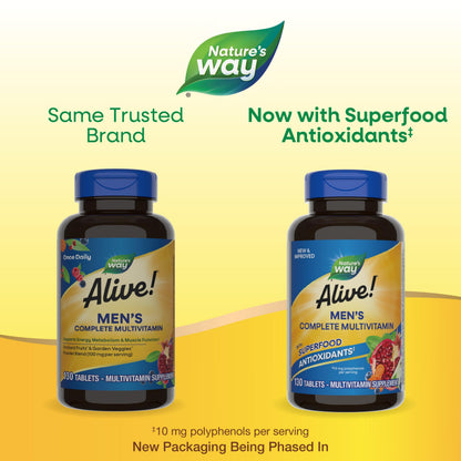 Nature's Way Alive! Men's Complete Multivitamin – Energy & Muscle Support, Gluten Free, 130 Tablets (Packaging May Vary)
