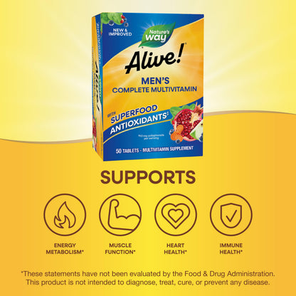 Nature's Way Alive! Men's Complete Multivitamin – Gluten-Free | Energy Metabolism & Muscle Function