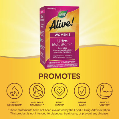 Nature's Way Alive! Women's Daily Multivitamin – High Potency for Energy & Muscle Support | 60 Tablets