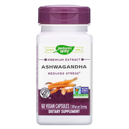 Nature's Way Ashwagandha - Premium Adaptogenic Extract, Reduces Stress*, Non-GMO Project Verified, Vegan, 60 Capsules