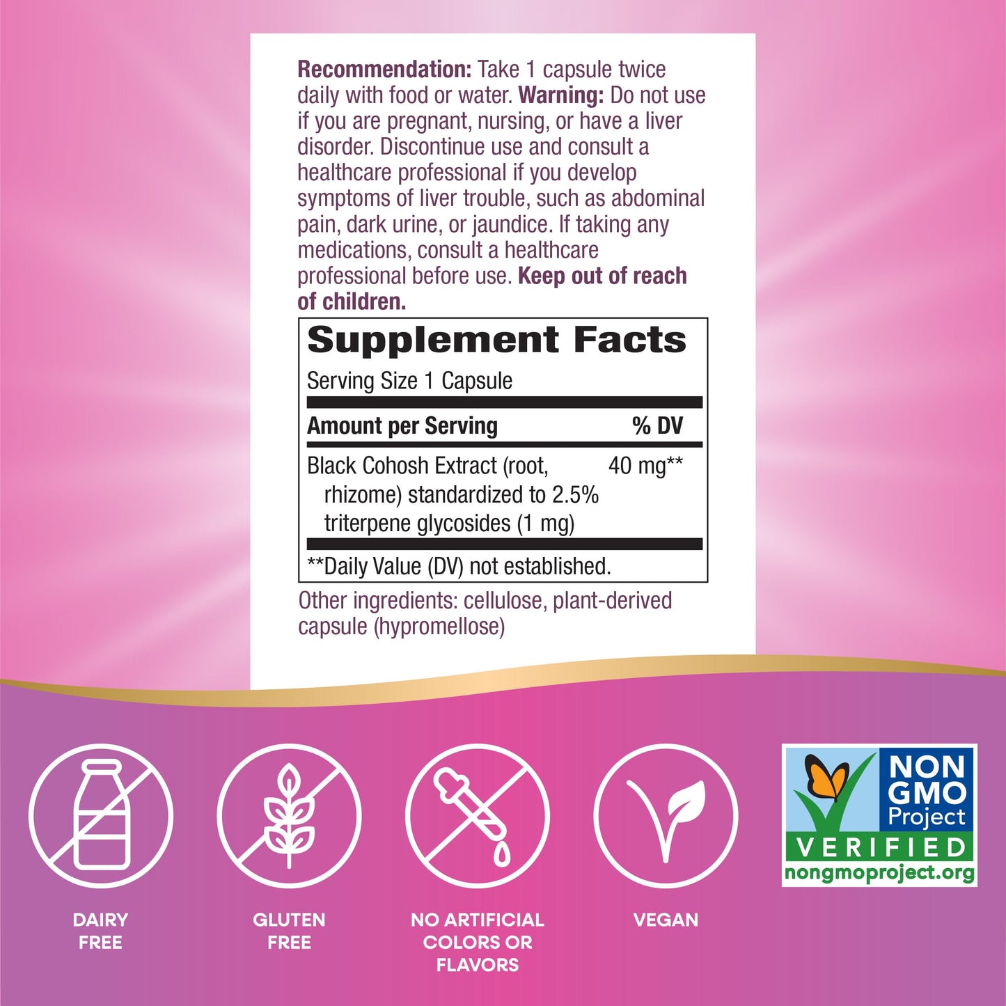 Nature's Way Premium Black Cohosh - Menopause Support for Women, 40 mg per Serving, 120 Vegan Capsules