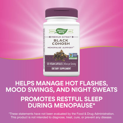 Nature's Way Premium Black Cohosh - Menopause Support for Women, 40 mg per Serving, 120 Vegan Capsules