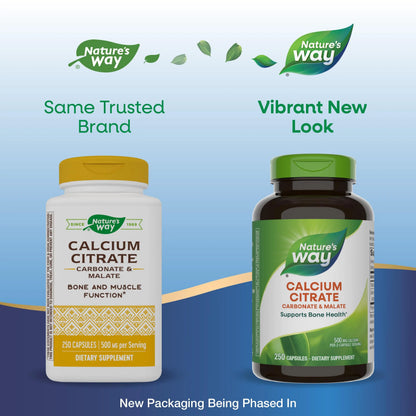 Nature's Way Calcium Citrate 500 mg | Bone Health & Muscle Support, Gluten Free, 250 Capsules (2 Pack) BritishVita | Premium UK Vitamins & Wellness Supplements