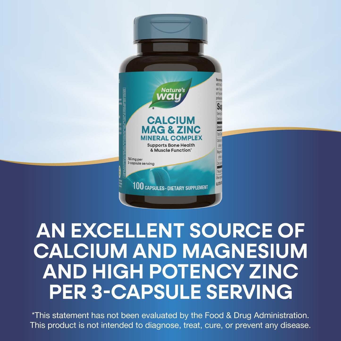 Nature's Way Calcium Magnesium Zinc Mineral Complex – Bone Health, Muscle Function & Immune Support | 2 Pack
